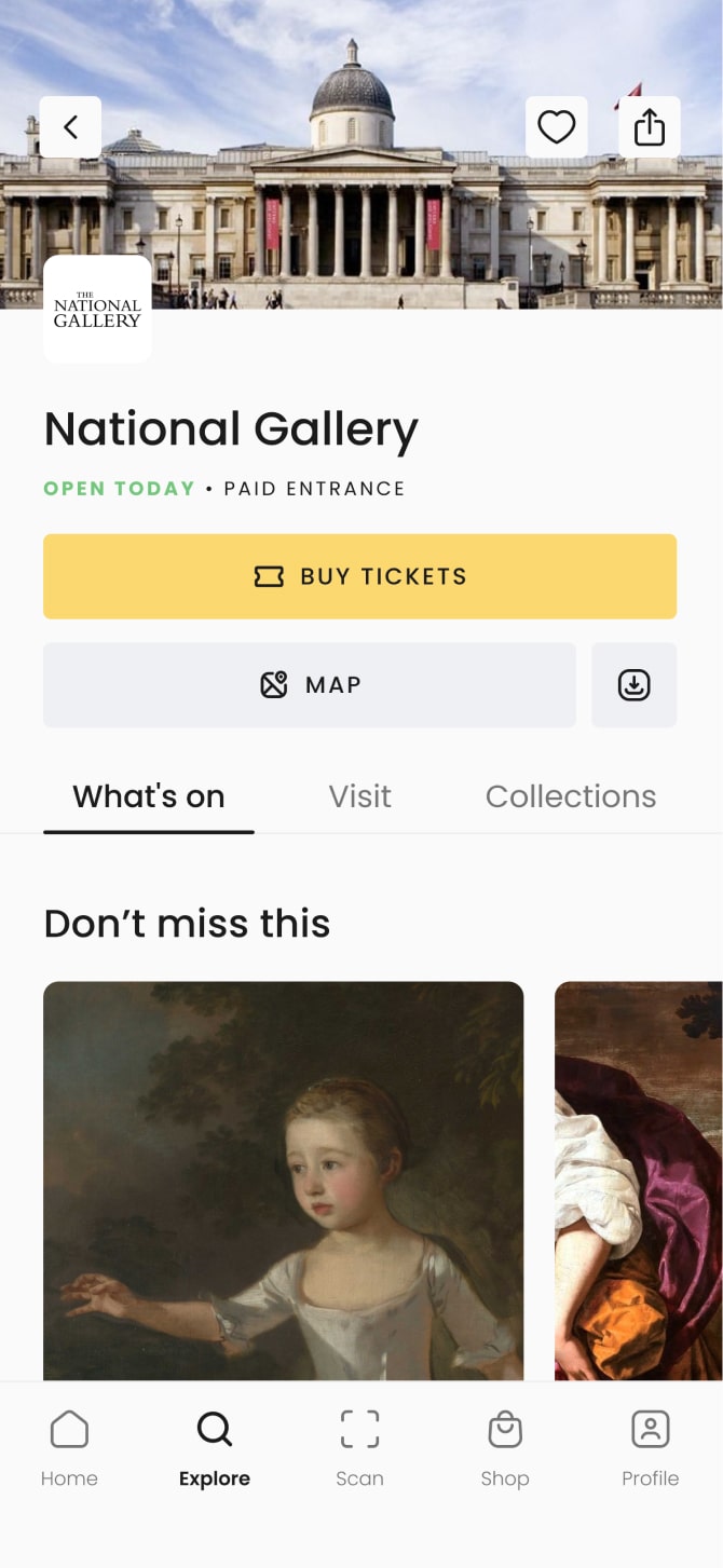 Smartify app National Gallery home page.